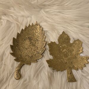 Vintage Decorative Brass Leaf and Maple Leaf Trinket Dish and Catchall Tray Set